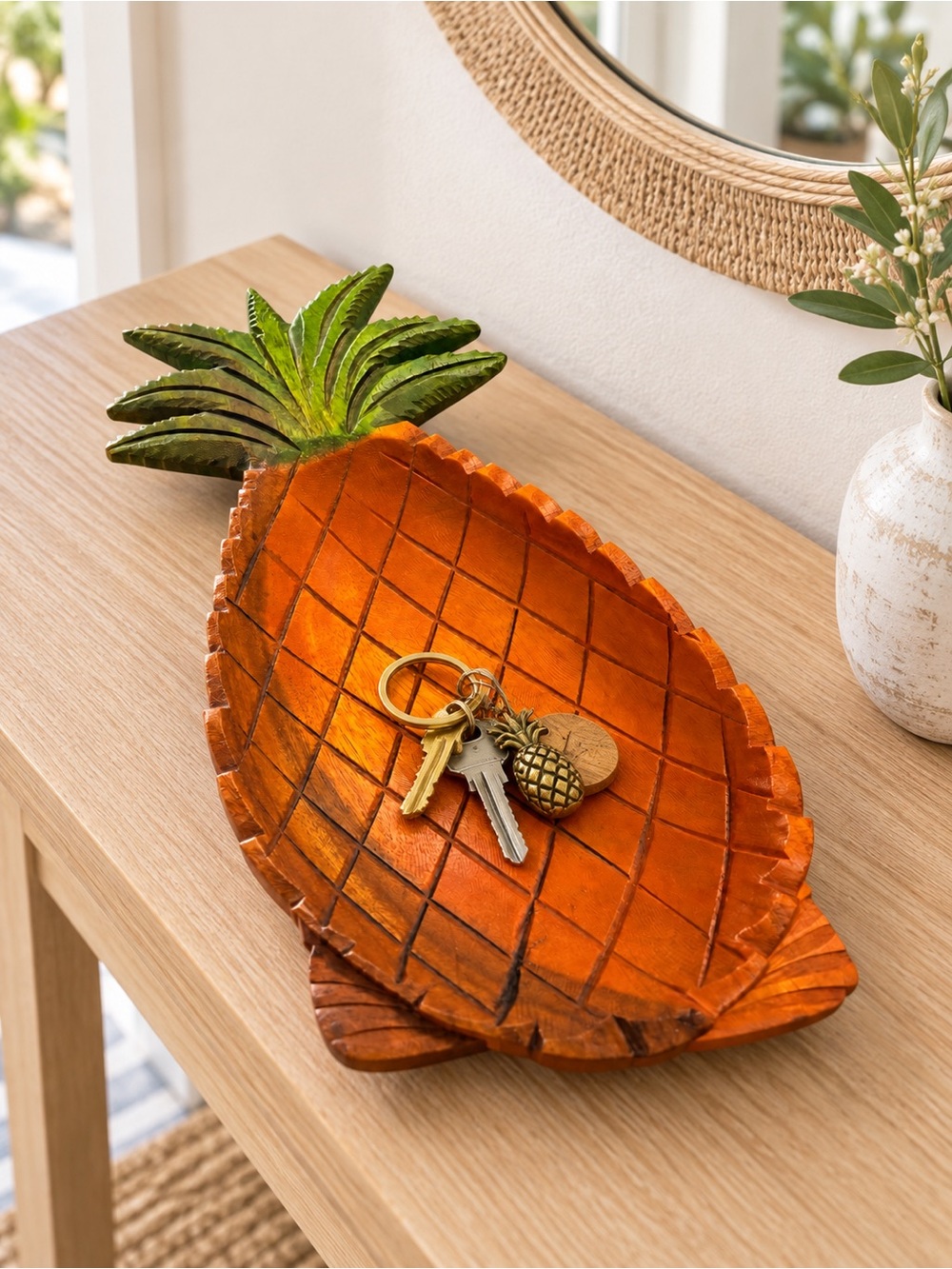 Hand-Carved Wooden Pineapple Trinket Trays
15” x 7”